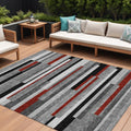 10 X 14 Gray Black And Red Striped Washable Indoor Outdoor Area Rug