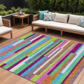 10 X 14 Lavender Orange And Lime Green Striped Washable Indoor Outdoor Area Rug