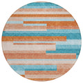 8 Orange Teal Blue And Salmon Round Striped Washable Indoor Outdoor Area Rug