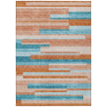 9 X 12 Orange Teal Blue And Salmon Striped Washable Indoor Outdoor Area Rug