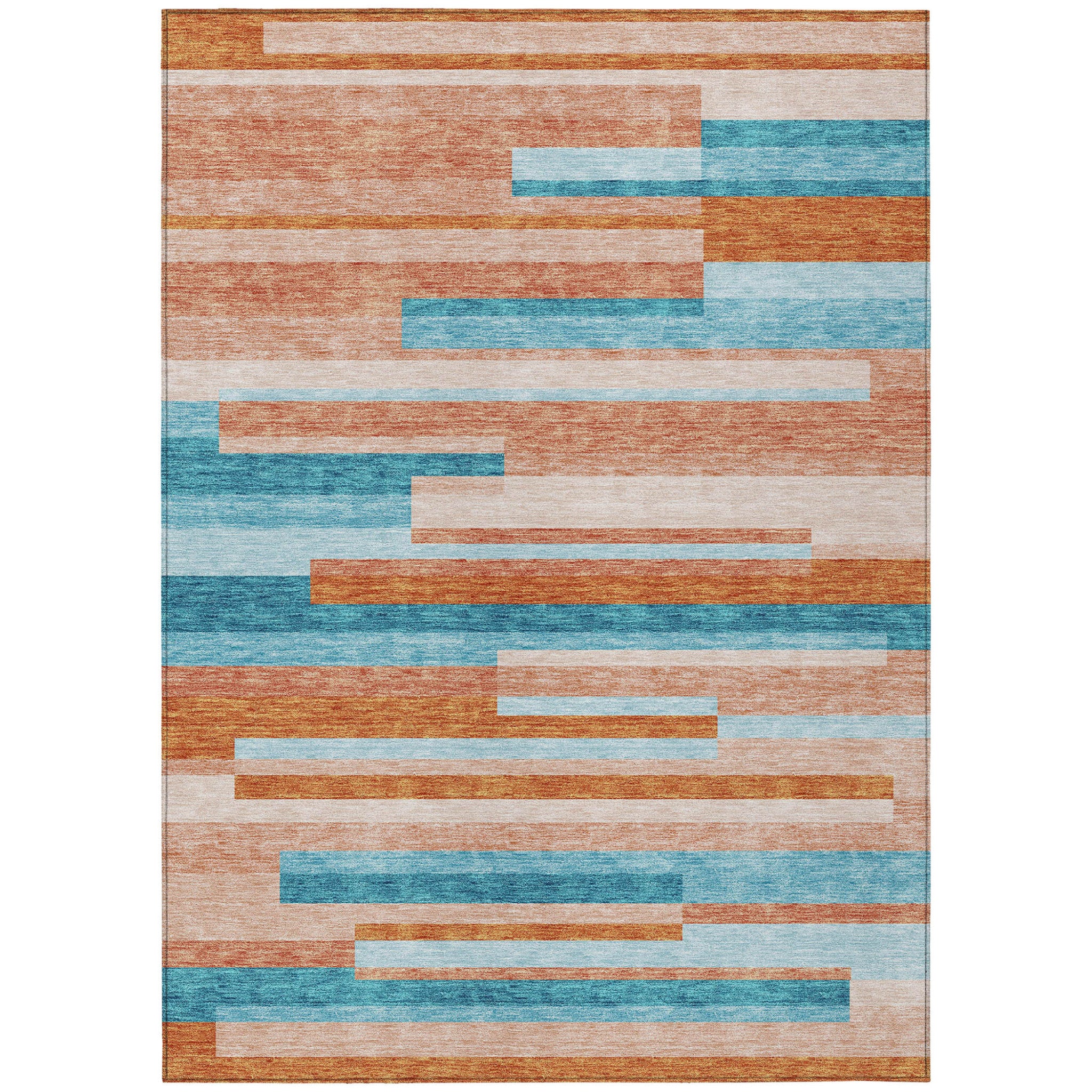 10 X 14 Orange Teal Blue And Salmon Striped Washable Indoor Outdoor Area Rug