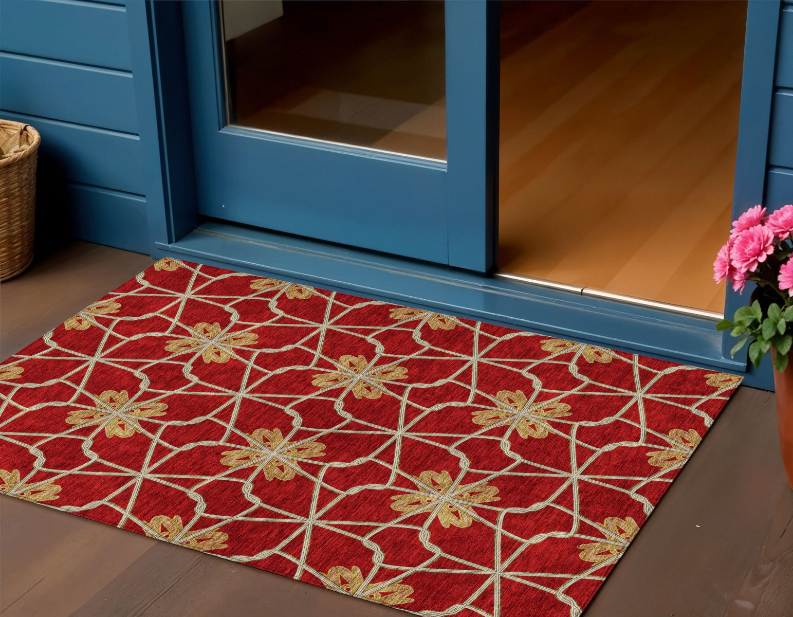 3 X 5 Orange And Gold Geometric Washable Indoor Outdoor Area Rug