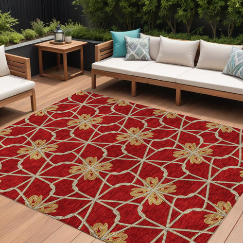 10 X 14 Orange And Gold Geometric Washable Indoor Outdoor Area Rug