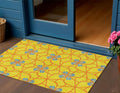 3 X 5 Yellow And Teal Blue Geometric Washable Indoor Outdoor Area Rug