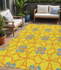 5 X 8 Yellow And Teal Blue Geometric Washable Indoor Outdoor Area Rug