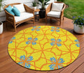 8 Yellow And Teal Blue Round Geometric Washable Indoor Outdoor Area Rug