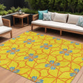 10 X 14 Yellow And Teal Blue Geometric Washable Indoor Outdoor Area Rug