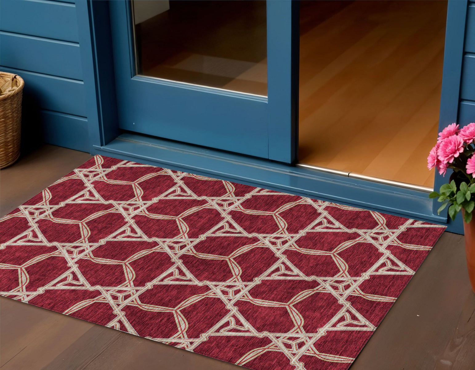 3 X 5 Burgundy And Gold Geometric Washable Indoor Outdoor Area Rug