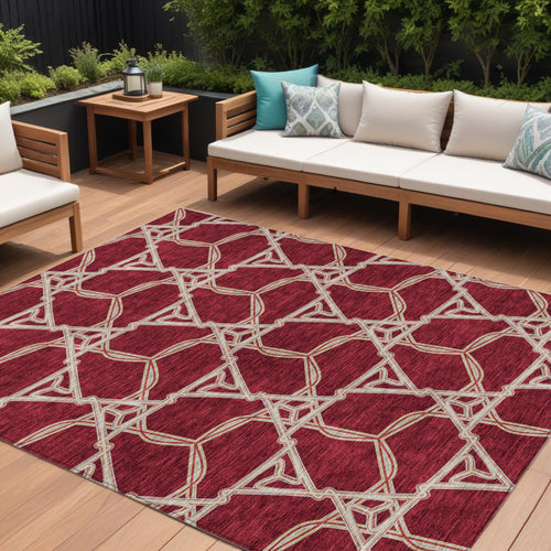 10 X 14 Burgundy And Gold Geometric Washable Indoor Outdoor Area Rug