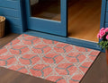 3 X 5 Coral And Taupe Geometric Washable Indoor Outdoor Area Rug