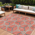 8 X 10 Coral And Taupe Geometric Washable Indoor Outdoor Area Rug