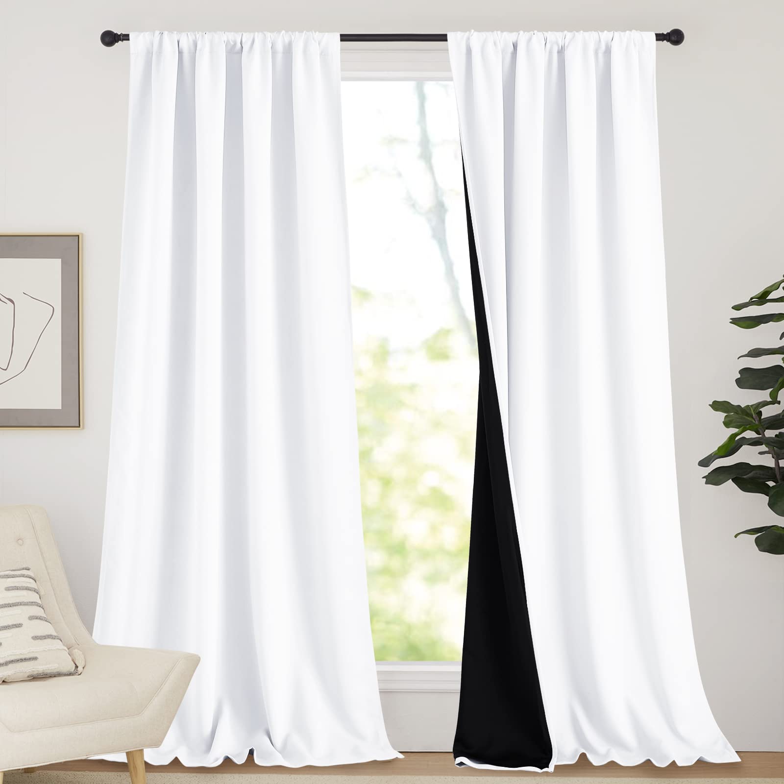 NICETOWN Sturdy Full Shading Curtains for Windows, Super Heavy-Duty Black Lined Blackout Curtains for Bedroom, Privacy Assured W