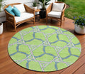 8 Lime Green And Blue Round Geometric Washable Indoor Outdoor Area Rug