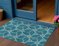 3 X 5 Teal Blue And Beige Geometric Washable Indoor Outdoor Area Rug