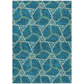 5 X 8 Teal Blue And Beige Geometric Washable Indoor Outdoor Area Rug