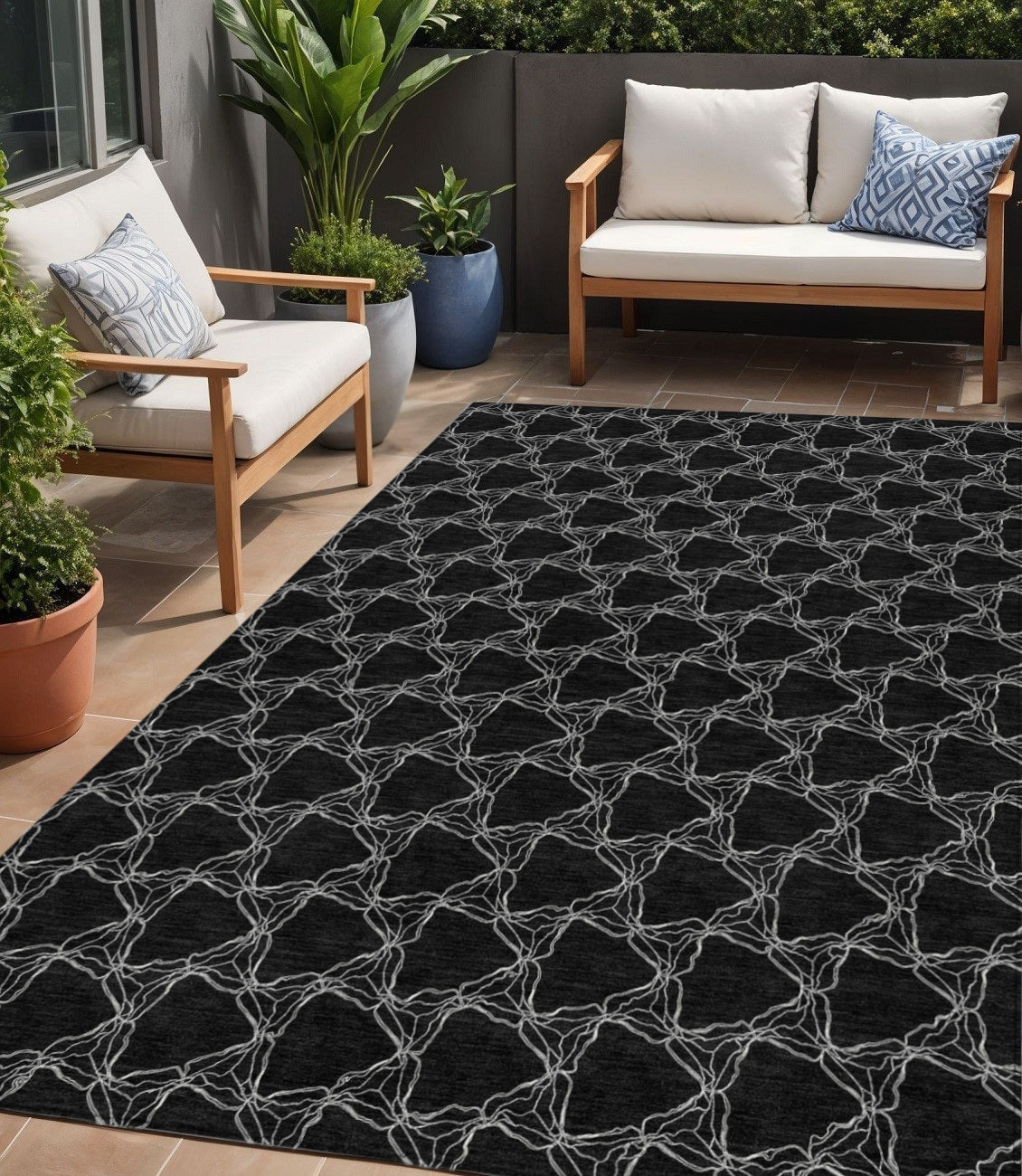 3 X 5 Black And White Geometric Washable Indoor Outdoor Area Rug