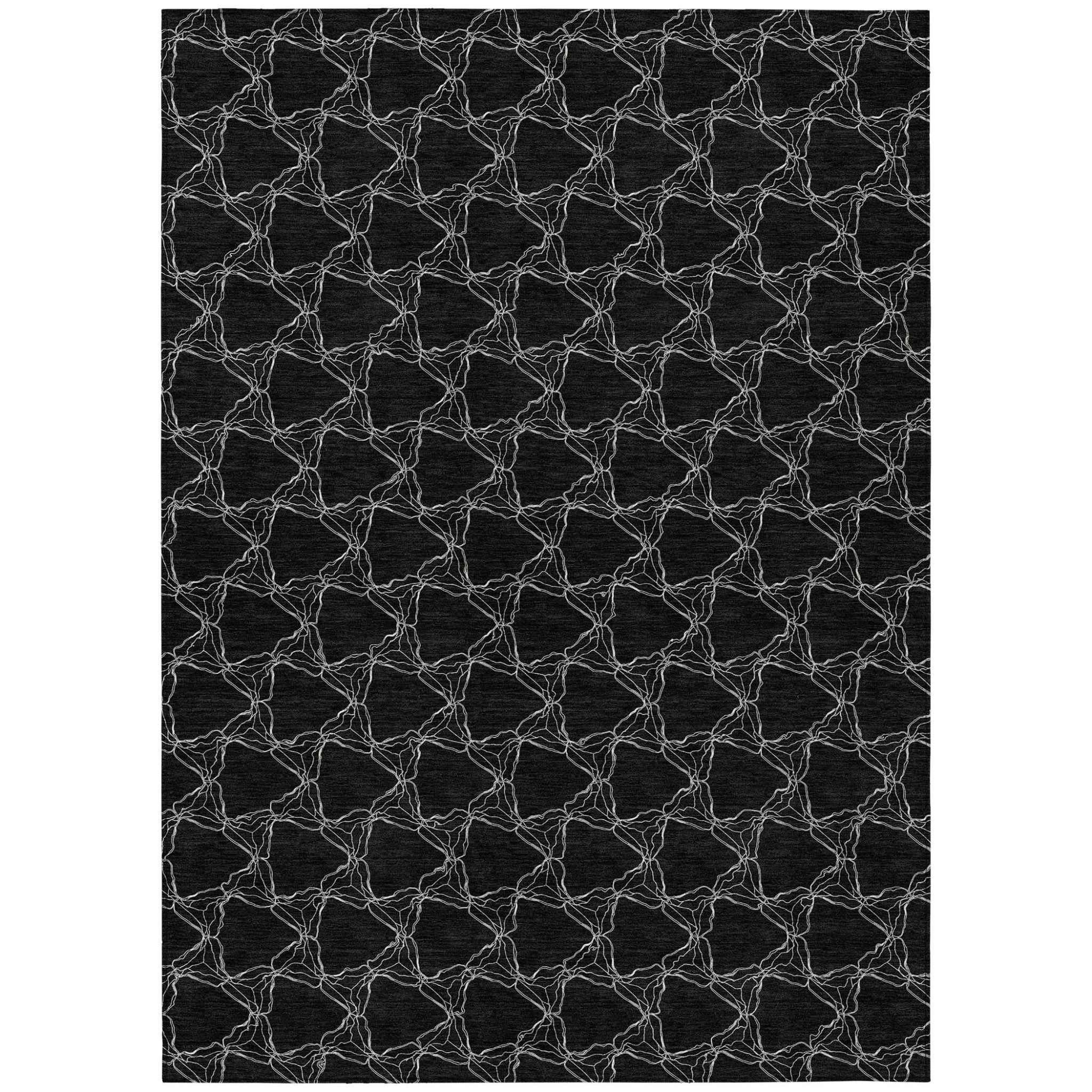 5 X 8 Black And White Geometric Washable Indoor Outdoor Area Rug