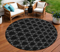 8 Black And White Round Geometric Washable Indoor Outdoor Area Rug