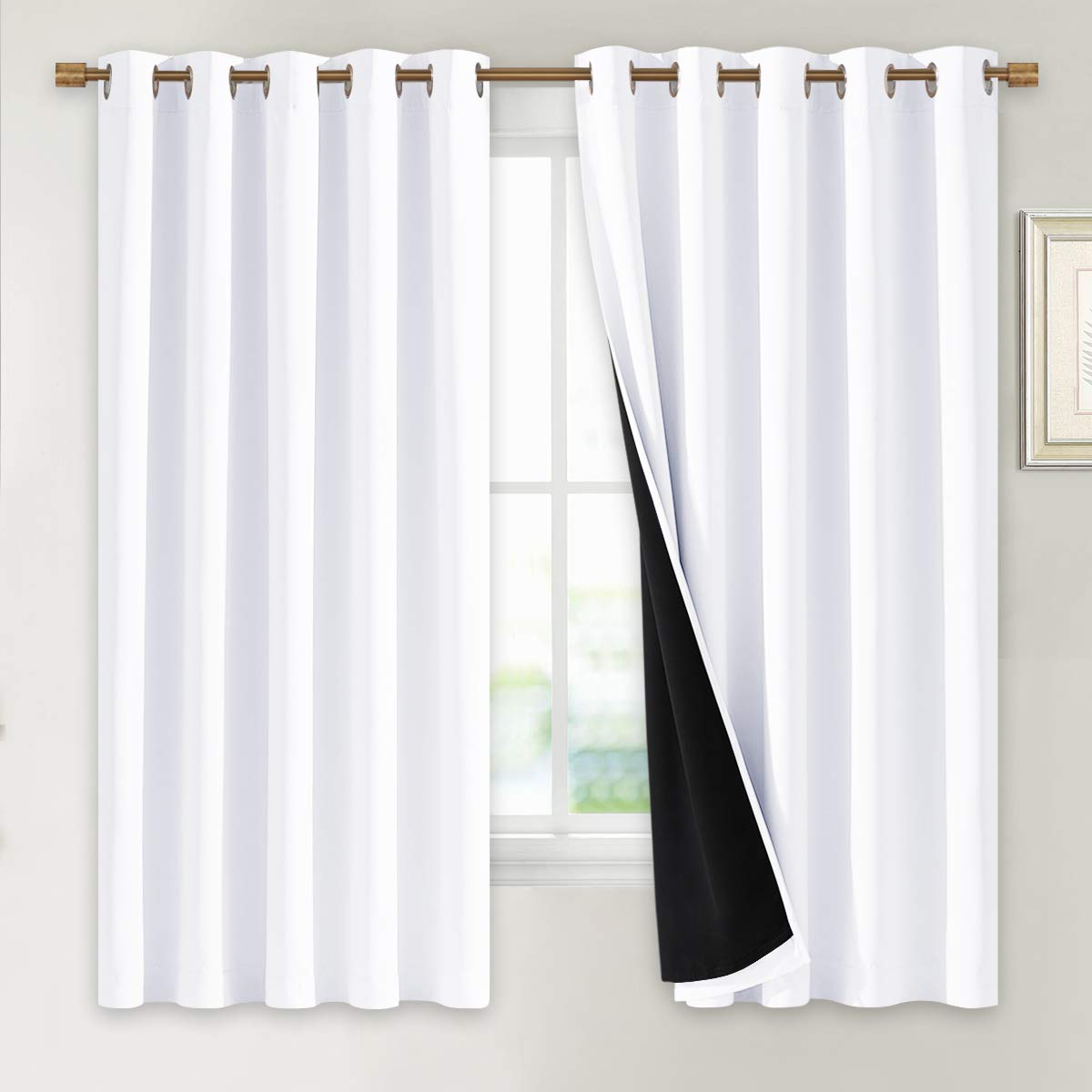 NICETOWN White 100% Blackout Lined Curtains, 2 Thick Layers Completely Blackout Window Treatment Thermal Insulated Drapes for Ki