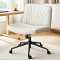 Marsail Criss Cross Chair with Wheels, Wide PU Leather Armless Desk Chair, Swivel & Height Adjustable Cross Legged Office Chair 