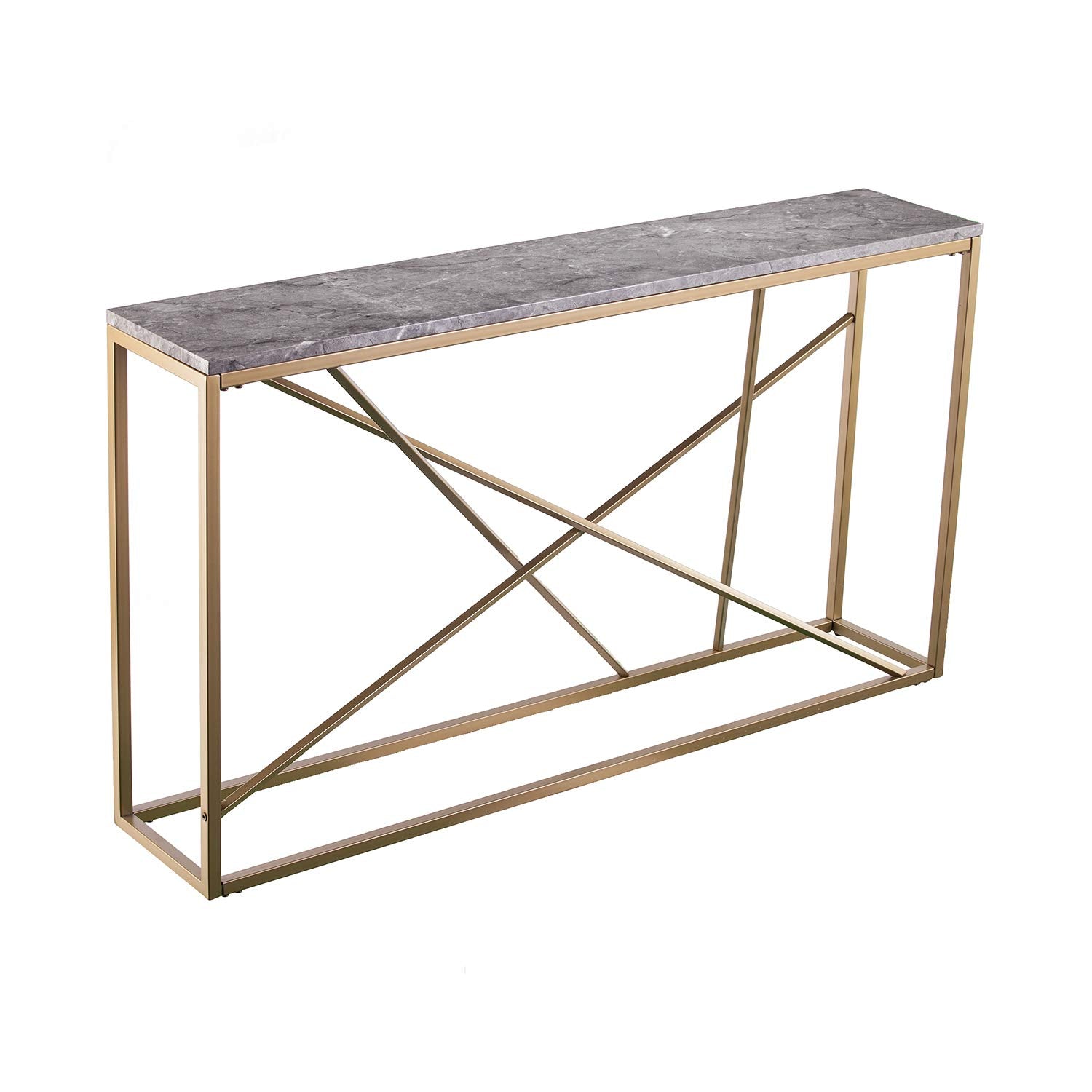SEI Furniture Arendal Faux Marble Skinny Console Table, Living Room, Hall/ Entry Dining Room Modern Style Powder-Coated Iron, Go