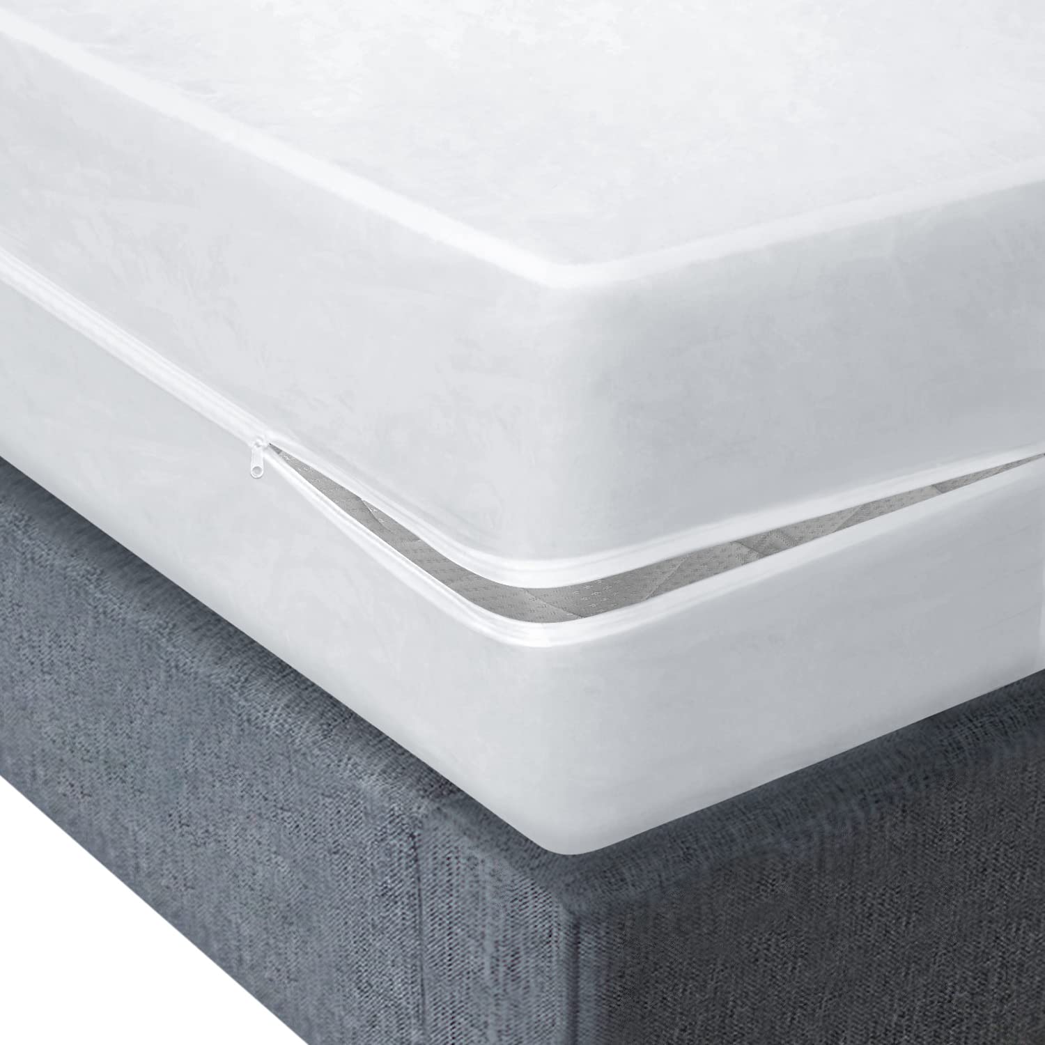 Plastic Mattress Protector Zippered Full XL, Waterproof Vinyl Mattress Cover, Heavy Duty Noiseless Mattress Encasement by Blissf