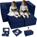 MeMoreCool Convertible Modular Kids Foam Play Couch Sofa - Navy Fold-Out Toddler Couch for Playroom or Bedroom