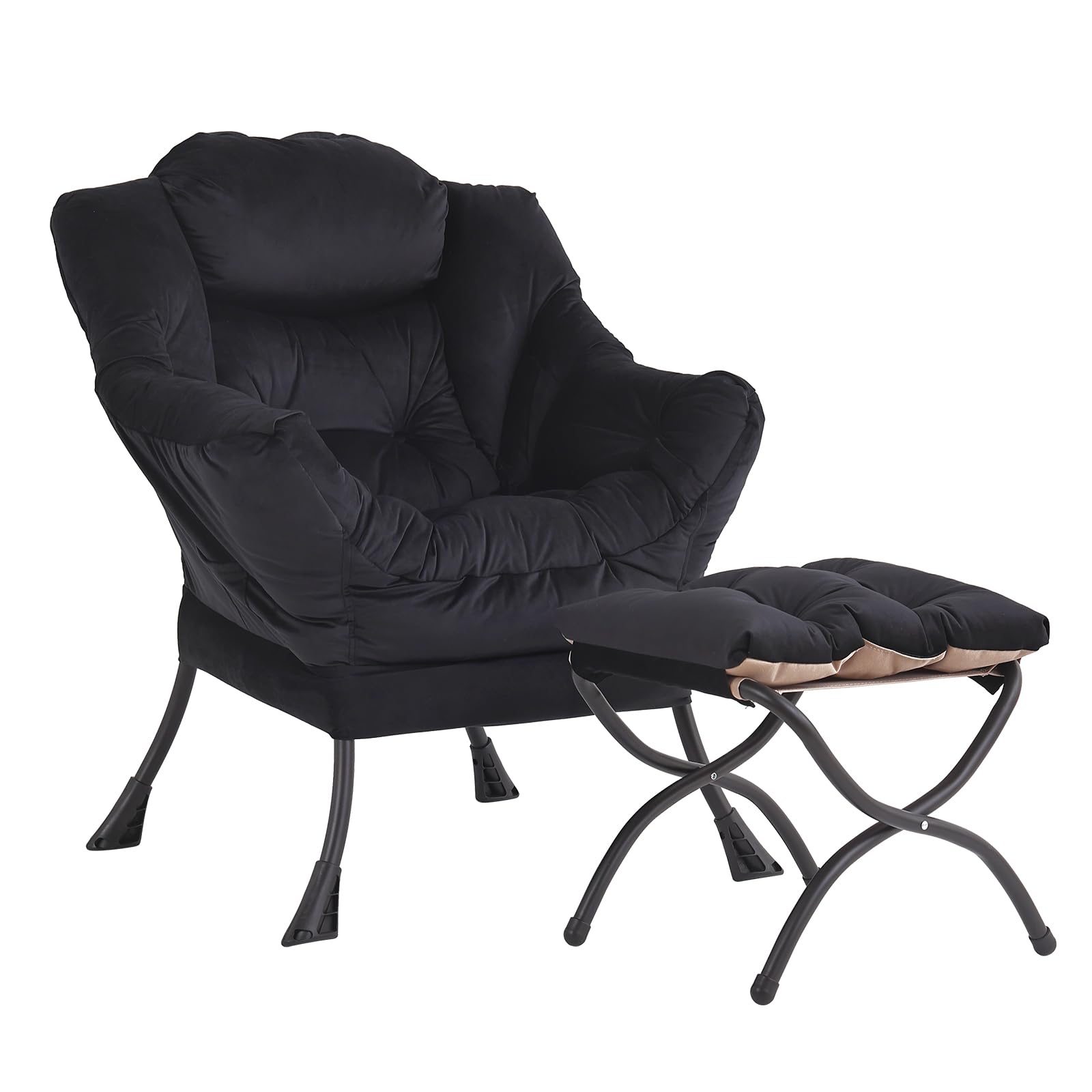 LITA Lazy Chair with Ottoman, Modern Accent Leisure Upholstered Sofa Chair, Contemporary Lounge Reading Chair with Armrests and 