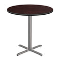 National Public Seating NPS 36 Round Cafe Table with X Base, 42 Height, Particleboard Core/T-Mold, Mahogany Top, Grey Frame
