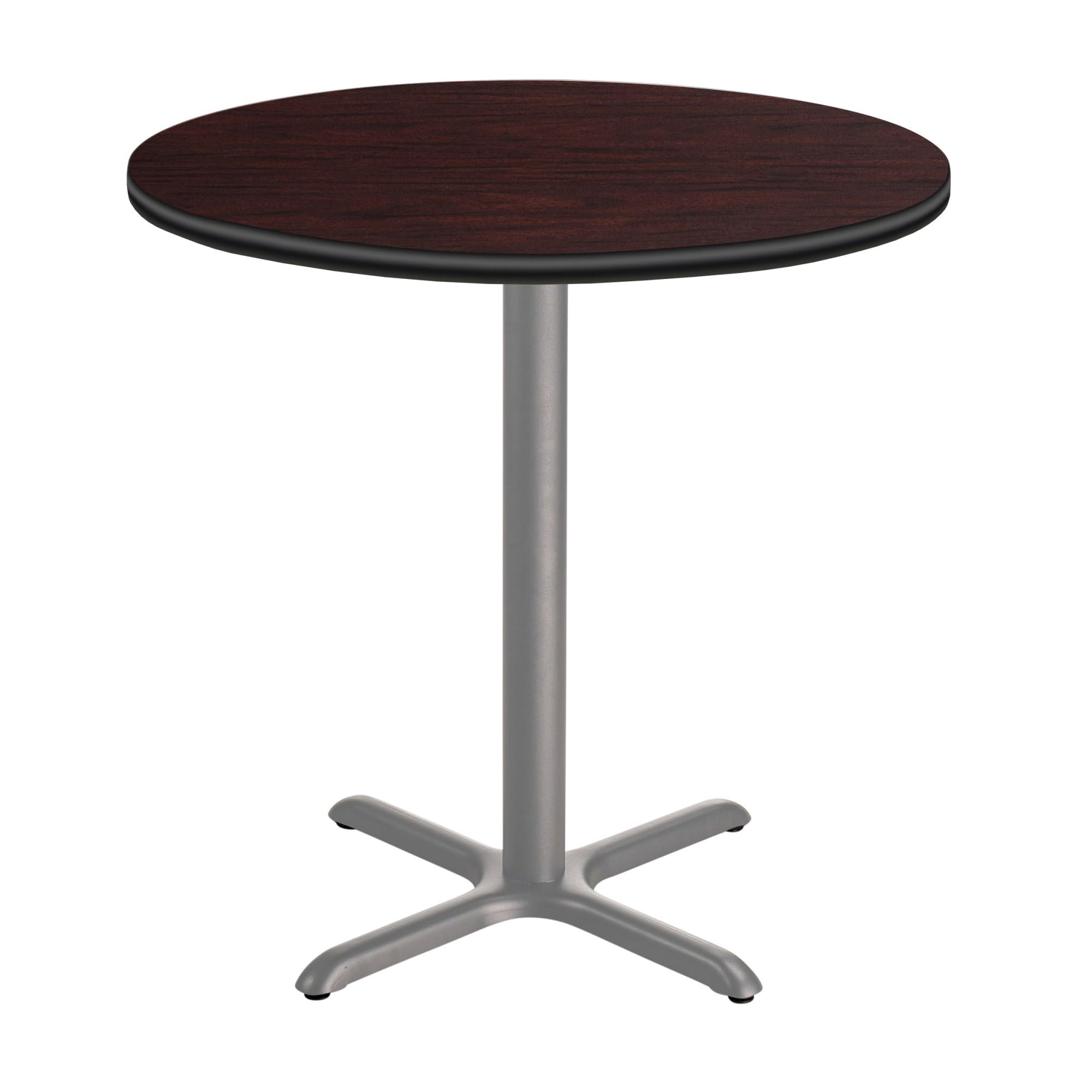 National Public Seating NPS 36 Round Cafe Table with X Base, 42 Height, Particleboard Core/T-Mold, Mahogany Top, Grey Frame