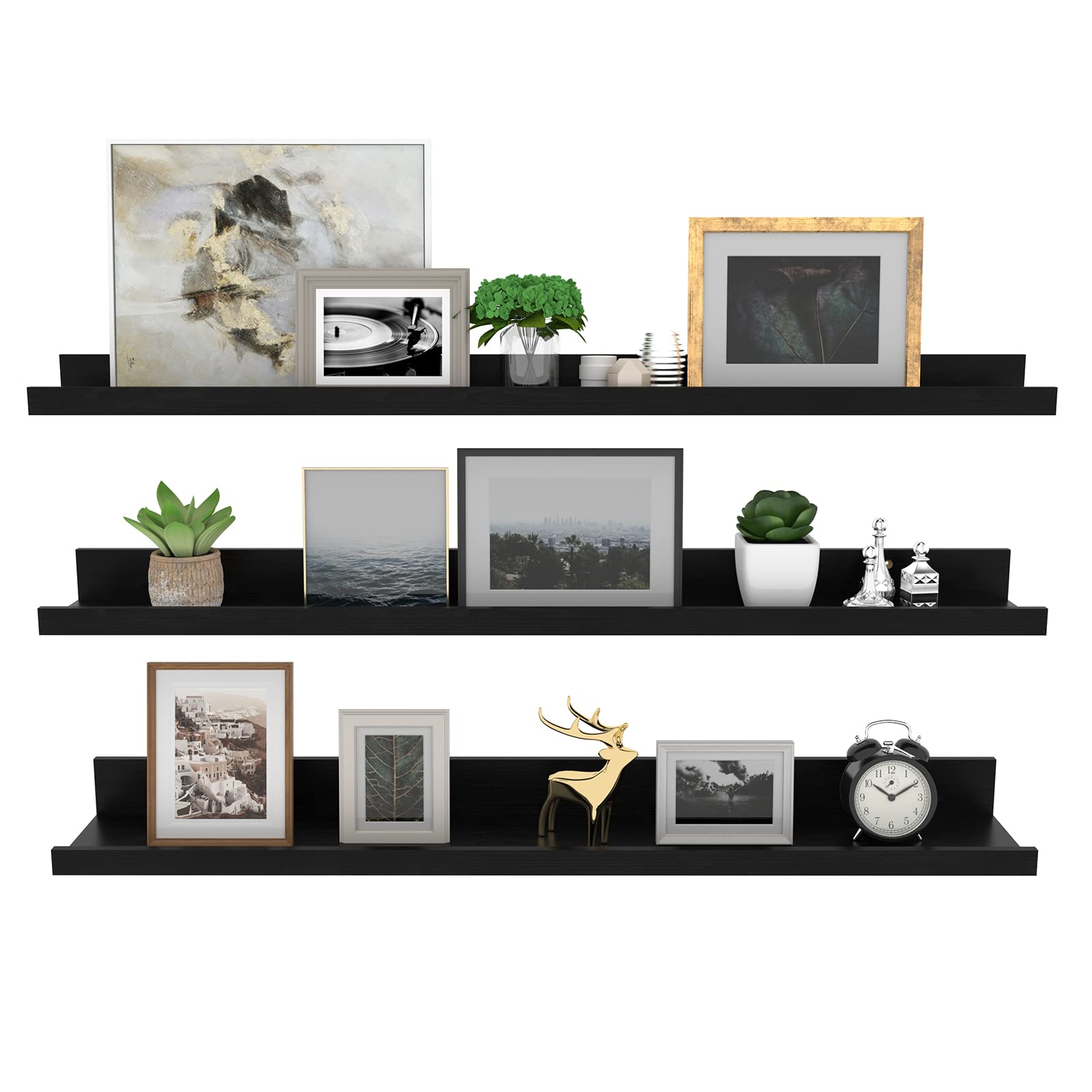 Giftgarden 36 Inch Black Floating Shelves for Wall Woodgrain Picture Ledge Large Photo Shelf for Bedroom Living Room Kitchen Bat