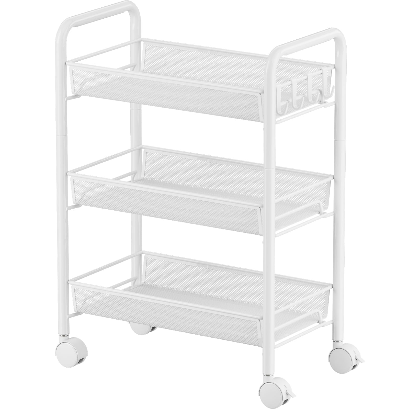 JANE EYRE 3-Tier Rolling Utility Storage Rack Cart on Wheels, Trolley Craft cart, Multi-Purpose Organizer Shelf, White