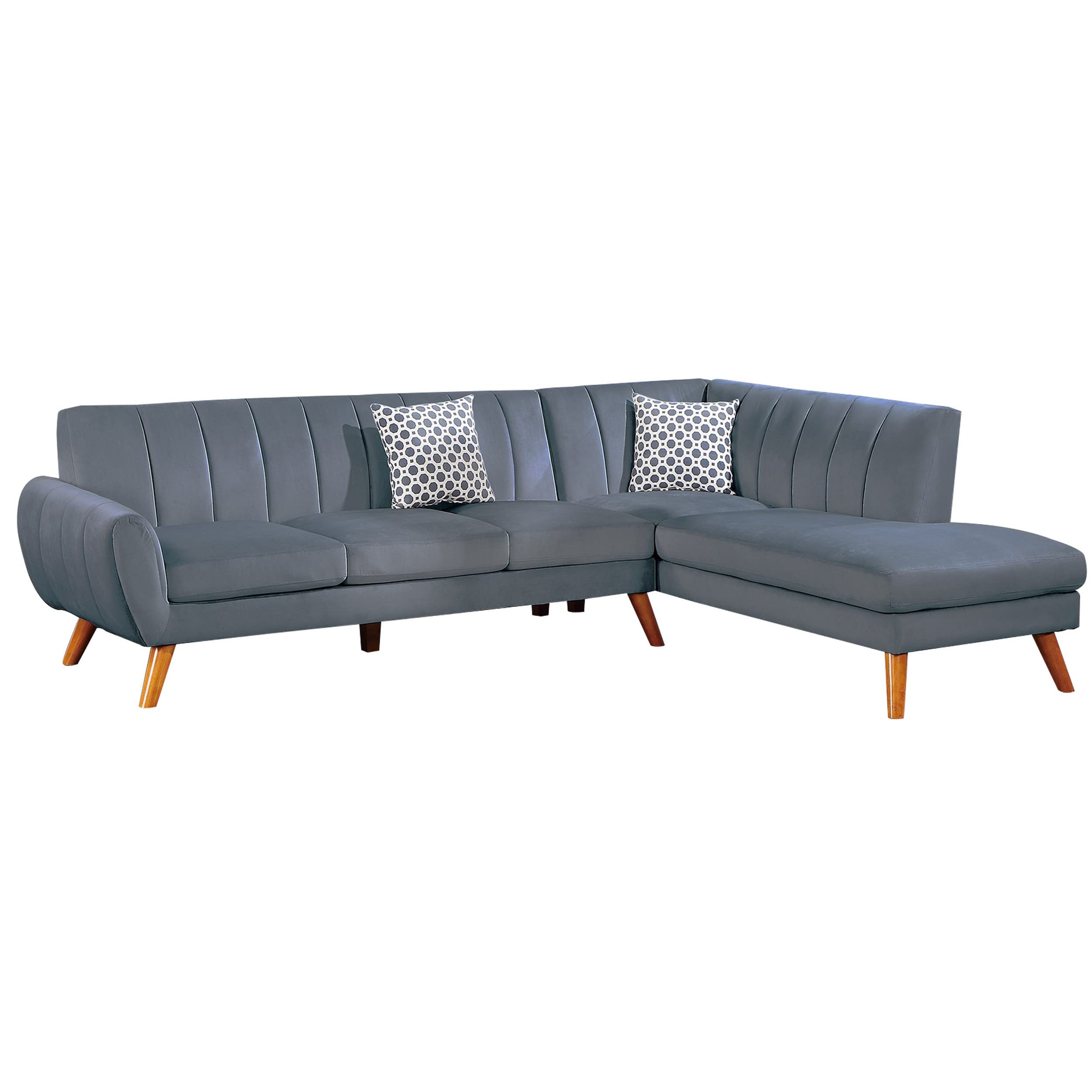 Benjara Lynn 2 Piece L Shape Sectional Sofa, Chaise, Vertical Tufted Velvet, Gray
