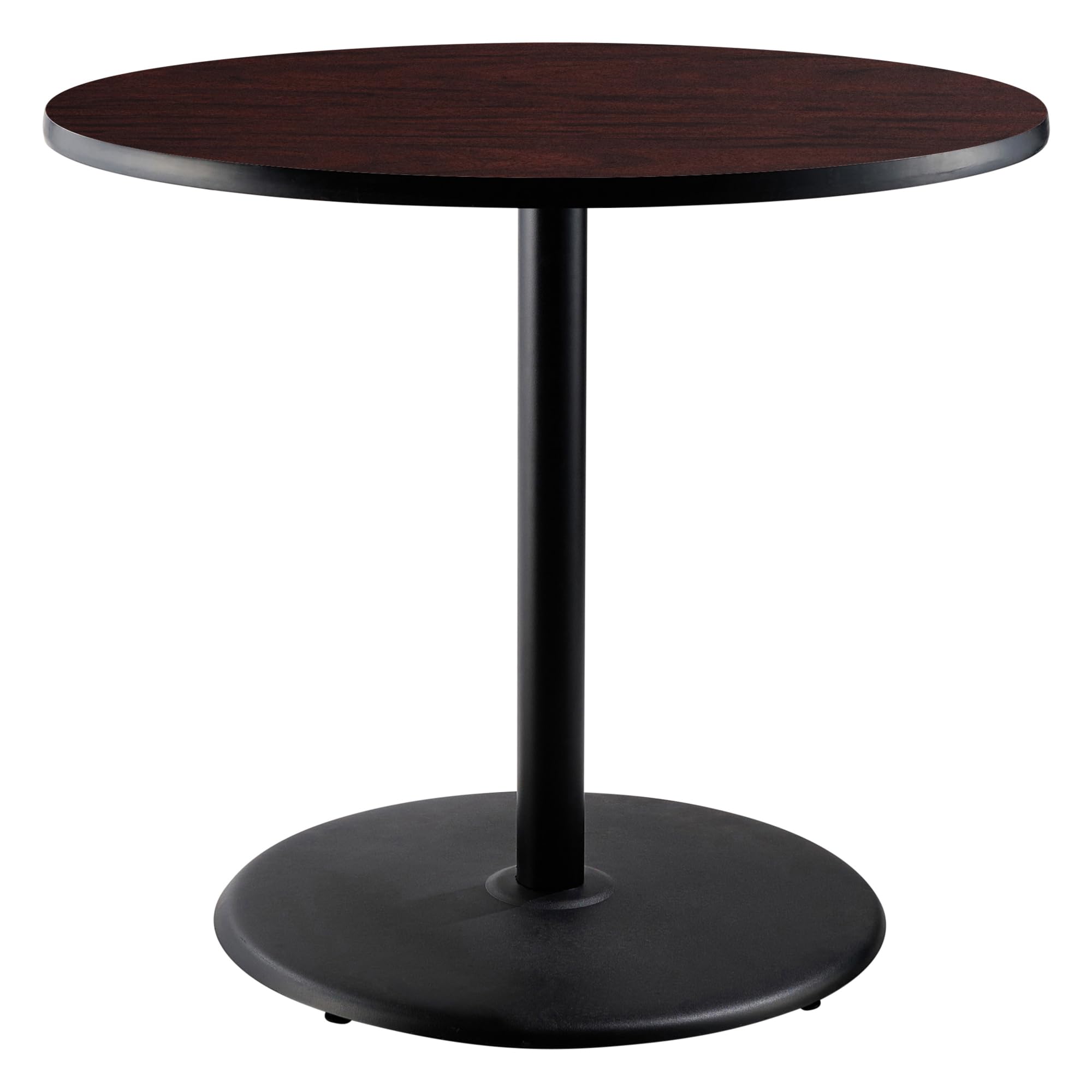 National Public Seating NPS 36 Round Cafe Table with Round Base, 36 Height, Particleboard Core/T-Mold, Mahogany Top, Black Frame