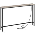 HOOBRO 47.2 Skinny Console Table with Power Outlets, 5.9 Behind Couch Table with Charging Station, Narrow Sofa Table, Long and T