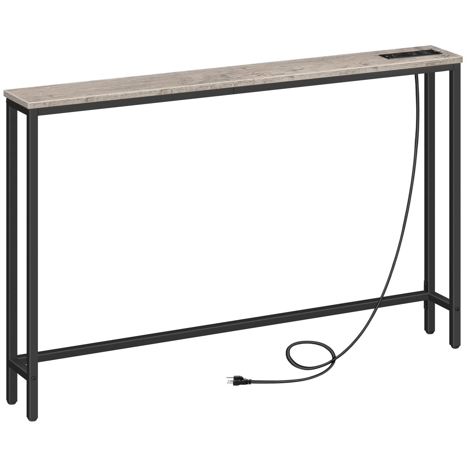 HOOBRO 47.2 Skinny Console Table with Power Outlets, 5.9 Behind Couch Table with Charging Station, Narrow Sofa Table, Long and T