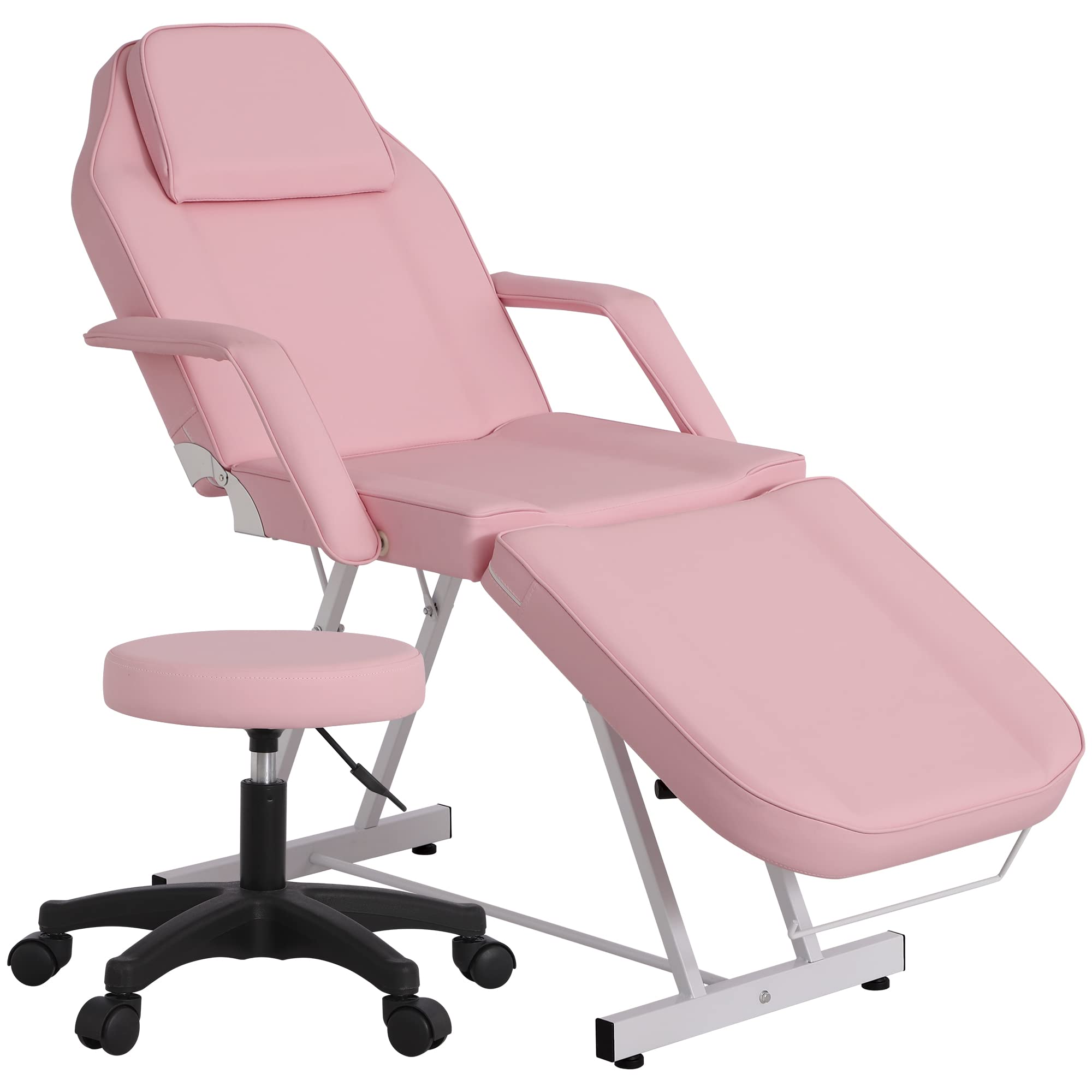 LOUVIXA Tattoo Chair, Adjustable Facial Chair 73 Inch Salon Bed with Hydraulic Stool for Professional Massage Beauty Spa (Pink)