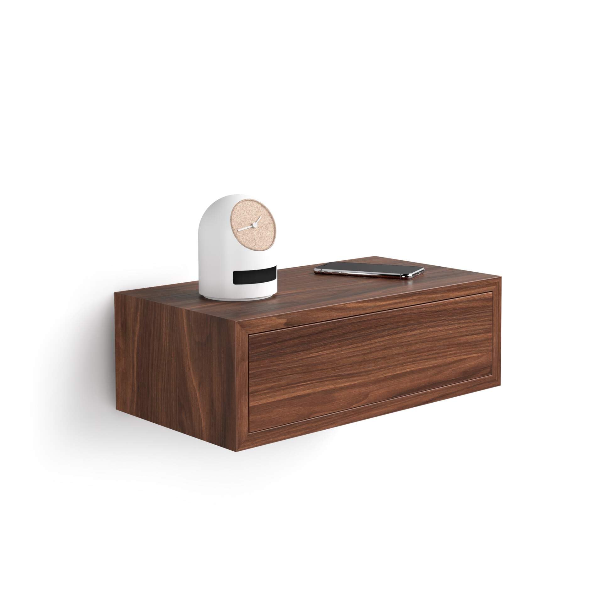 Mobili Fiver, Riccardo Floating nightstand, Walnut, 17.7 x 9.8 x 6.1 , Melamine-Finished, Modern Bedside Table, End Table, Itali