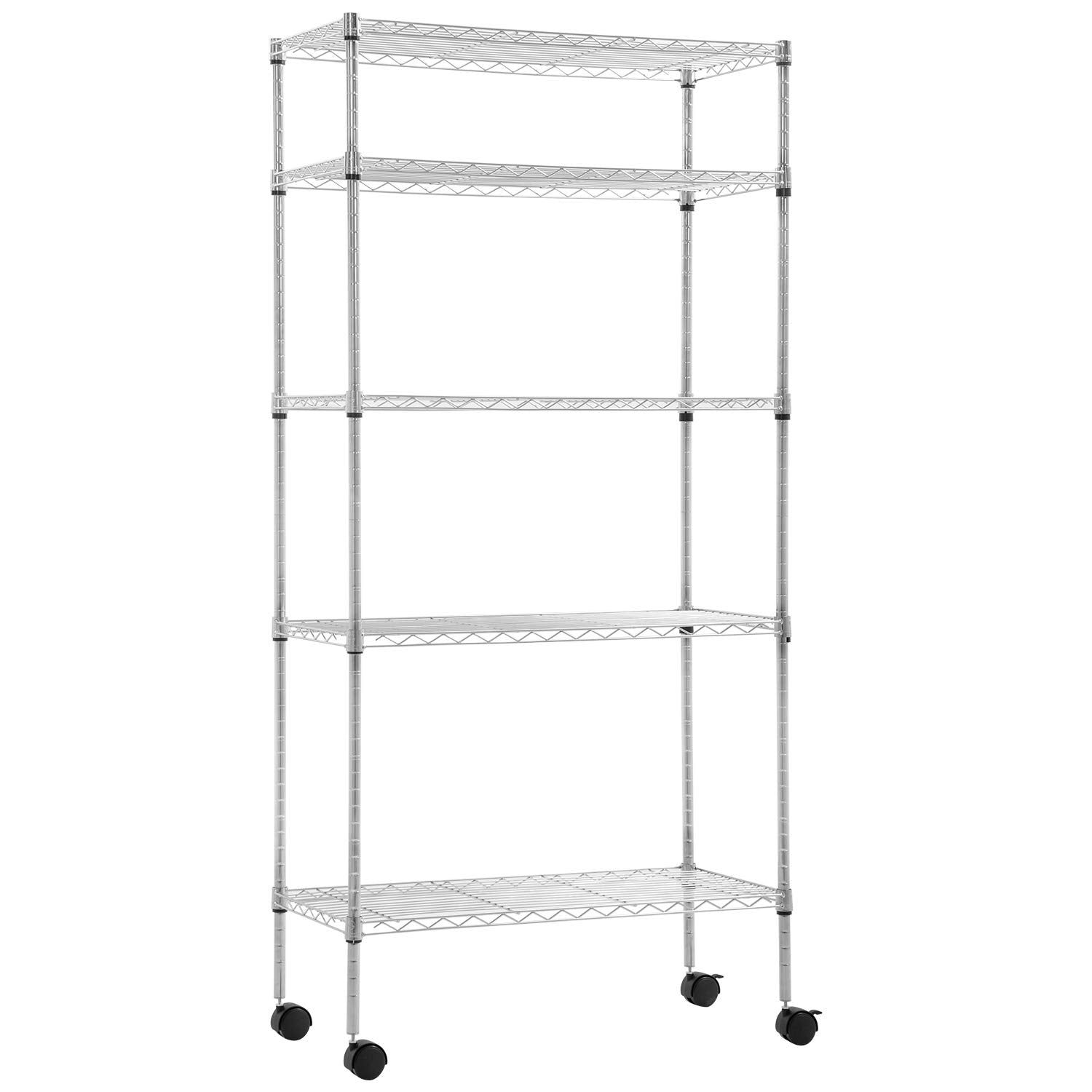BestOffice 14x30x60 Storage Shelves Heavy Duty Shelving 5 Tier Layer Wire Shelving Unit with Wheels Metal Wire Shelf Standing Ga