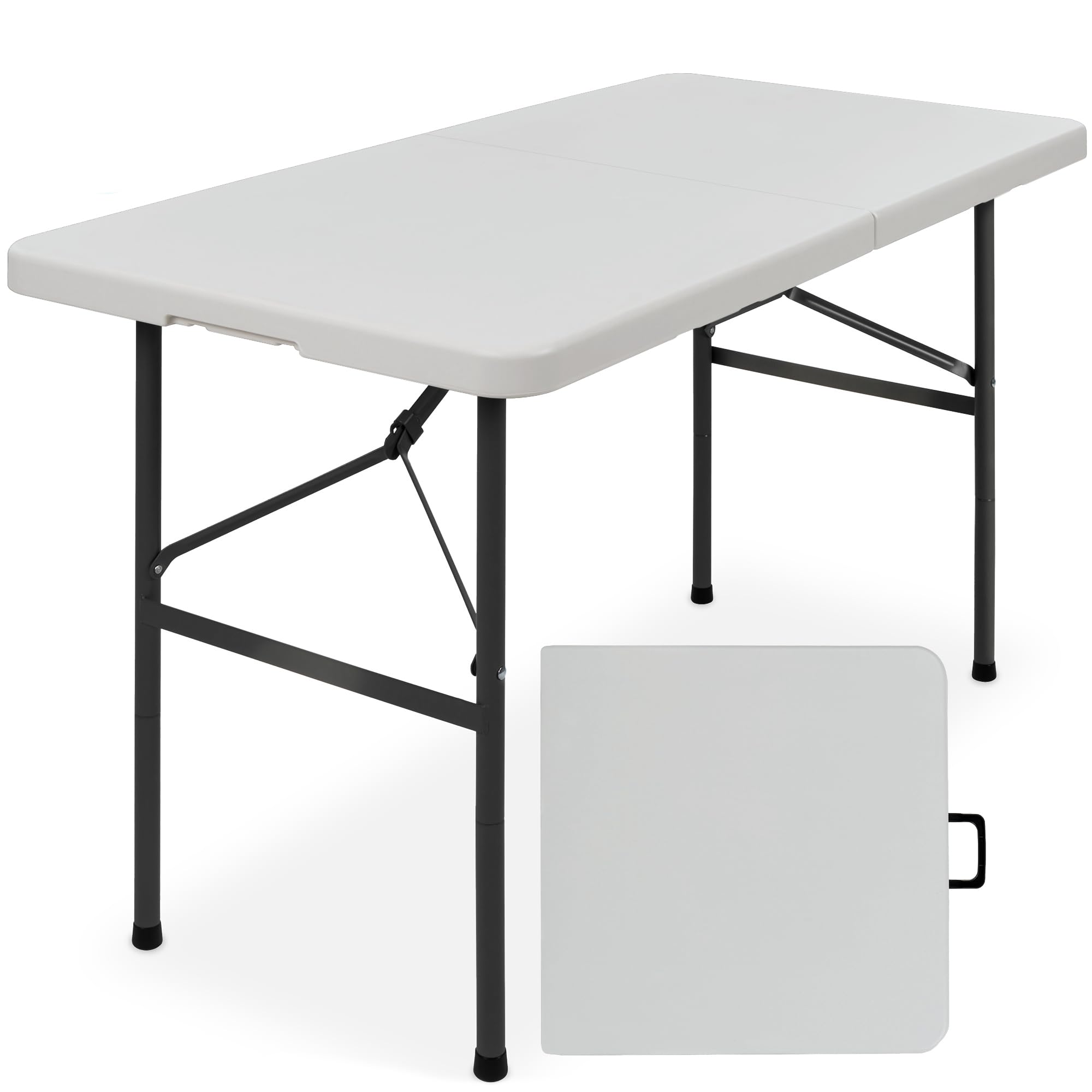 Best Choice Products 4ft Plastic Folding Table, Indoor Outdoor Heavy Duty Portable w/Handle, Lock for Picnic, Party, Camping - L