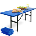 LINPRO 5Pk Plastic Table Cloths Disposable for Parties 8ft Picnic Table Covers with Elastic Fitted Camping Tablecloth Elastic Ta