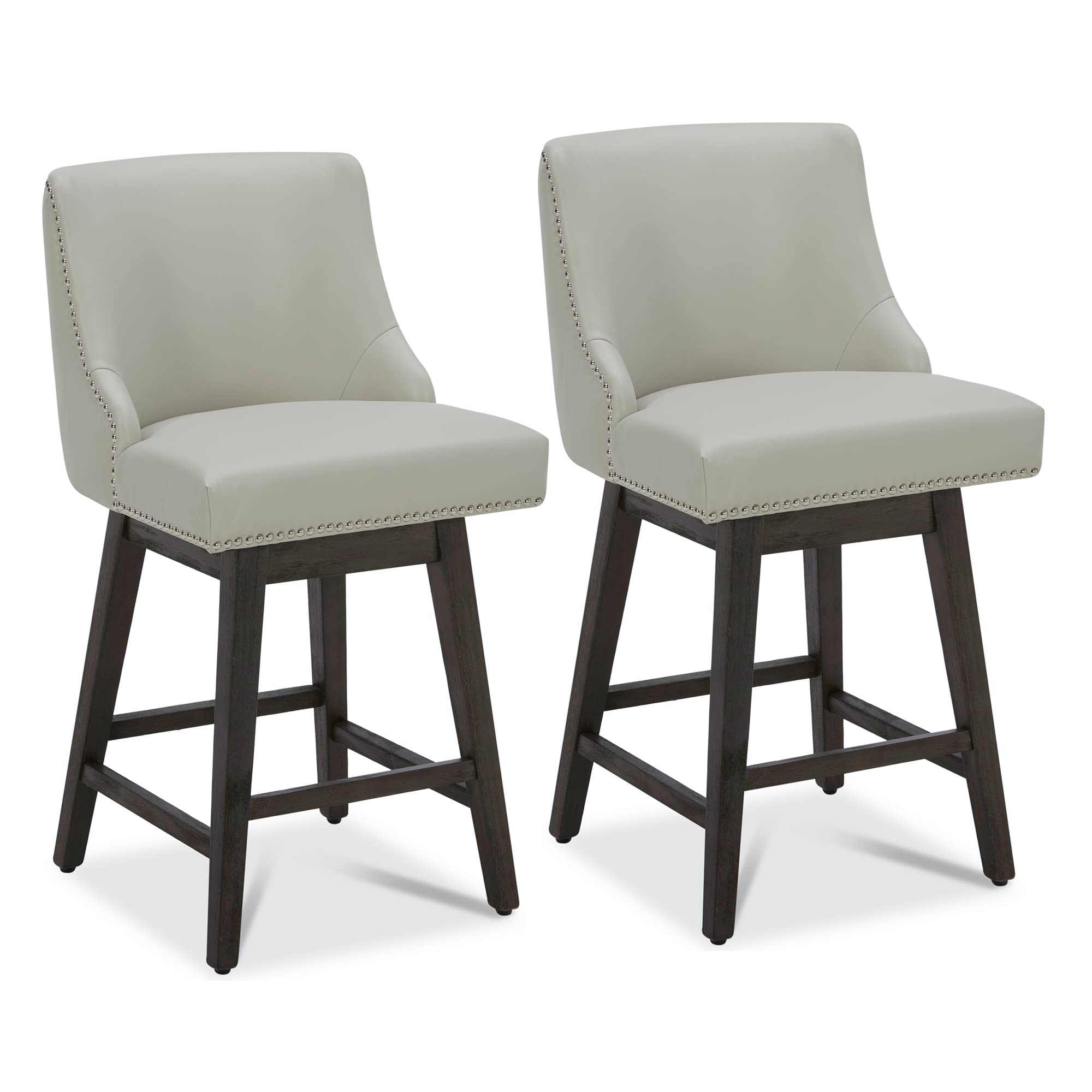 CHITA Counter Height Swivel Barstools, FSC Certified 26  H Seat Height Upholstered Bar Stools Set of 2, Faux Leather in Creamy G