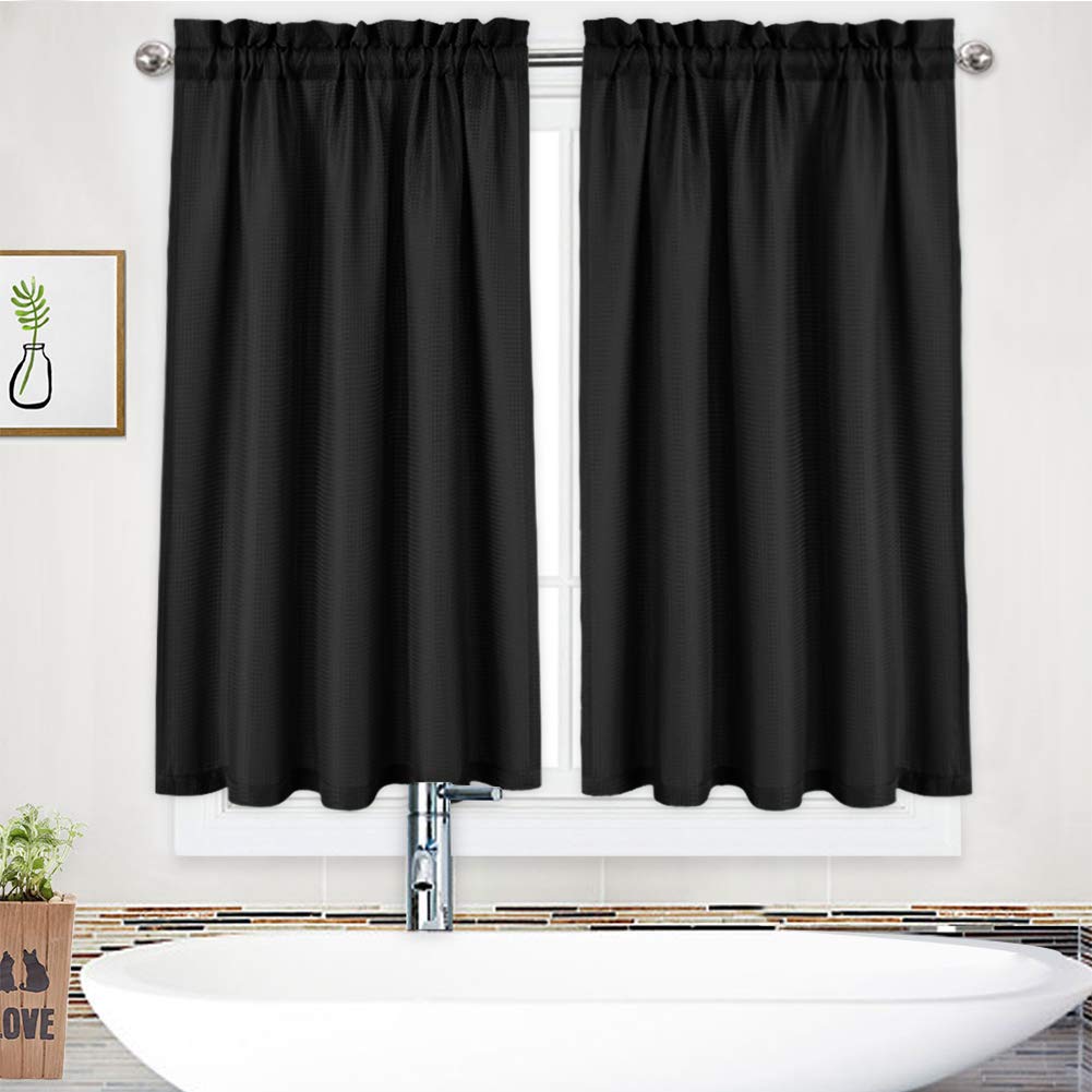 NANAN Kitchen Curtains 45 inch Long Casual Weave Small Window Curtain Kitchen Bathroom Basement Bedroom Drapes - 30 x 45, Black,