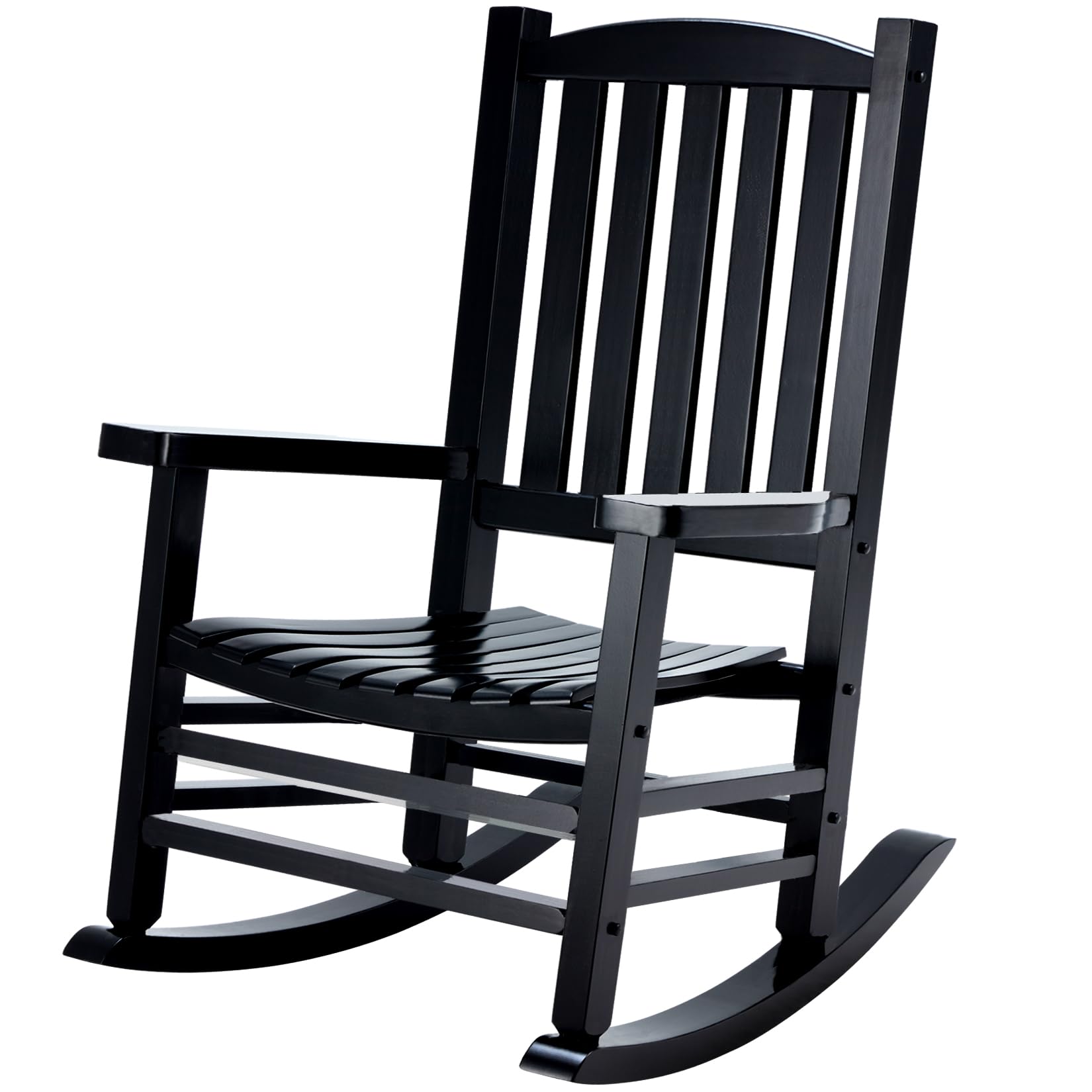 Hupmad Wooden Oversized Porch Rocker Chair with High Back and Armrest, All Weather Slatted Rocker for Backyard, Garden, 400 lbs 
