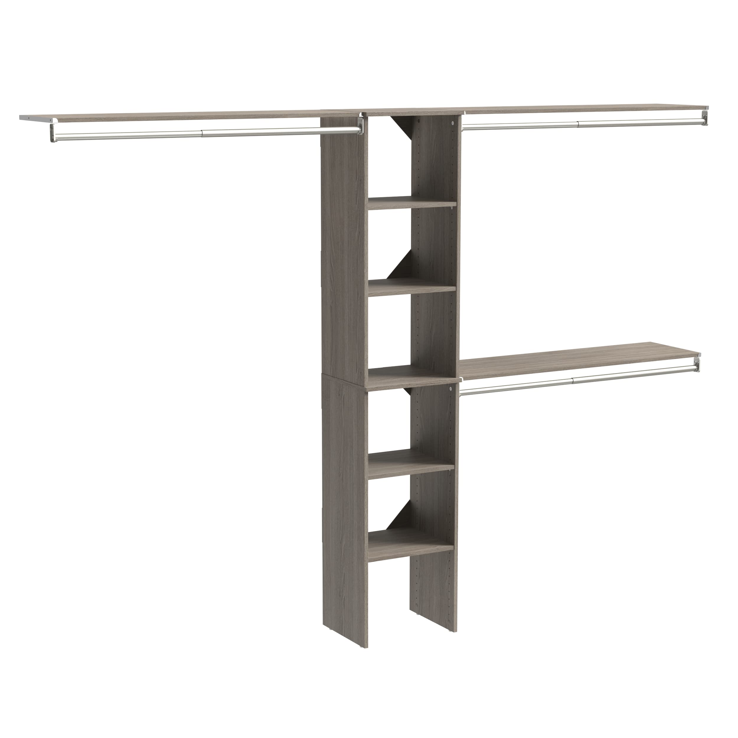 ClosetMaid SuiteSymphony Wood Closet Organizer Kit with Tower 3 Hang Rods, Top Shelves, Adjustable, Fits Spaces 5-9 ft. Wide, Gr