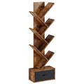 Rolanstar Bookshelf with Drawer, 7 Shelf Tree Bookshelf, Wooden Bookshelves Storage Rack for CDs/Movies/Books, Rustic Brown Book