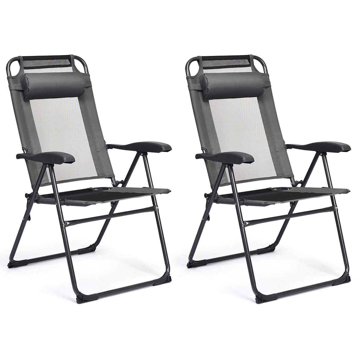 Giantex Set of 2 Patio Dining Chairs, Folding Lounge Chairs with 7 Level Adjustable Backrest, Headrest, 300 Lbs Capacity, Outdoo