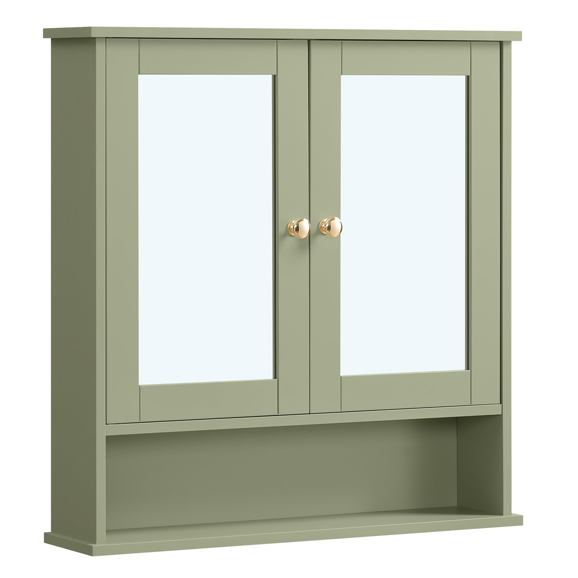 VASAGLE Bathroom Cabinet with Mirror, Wall Cabinet with 2 Mirrored Doors, Adjustable Shelf, Open Compartment, Wall-Mounted, 5.1 