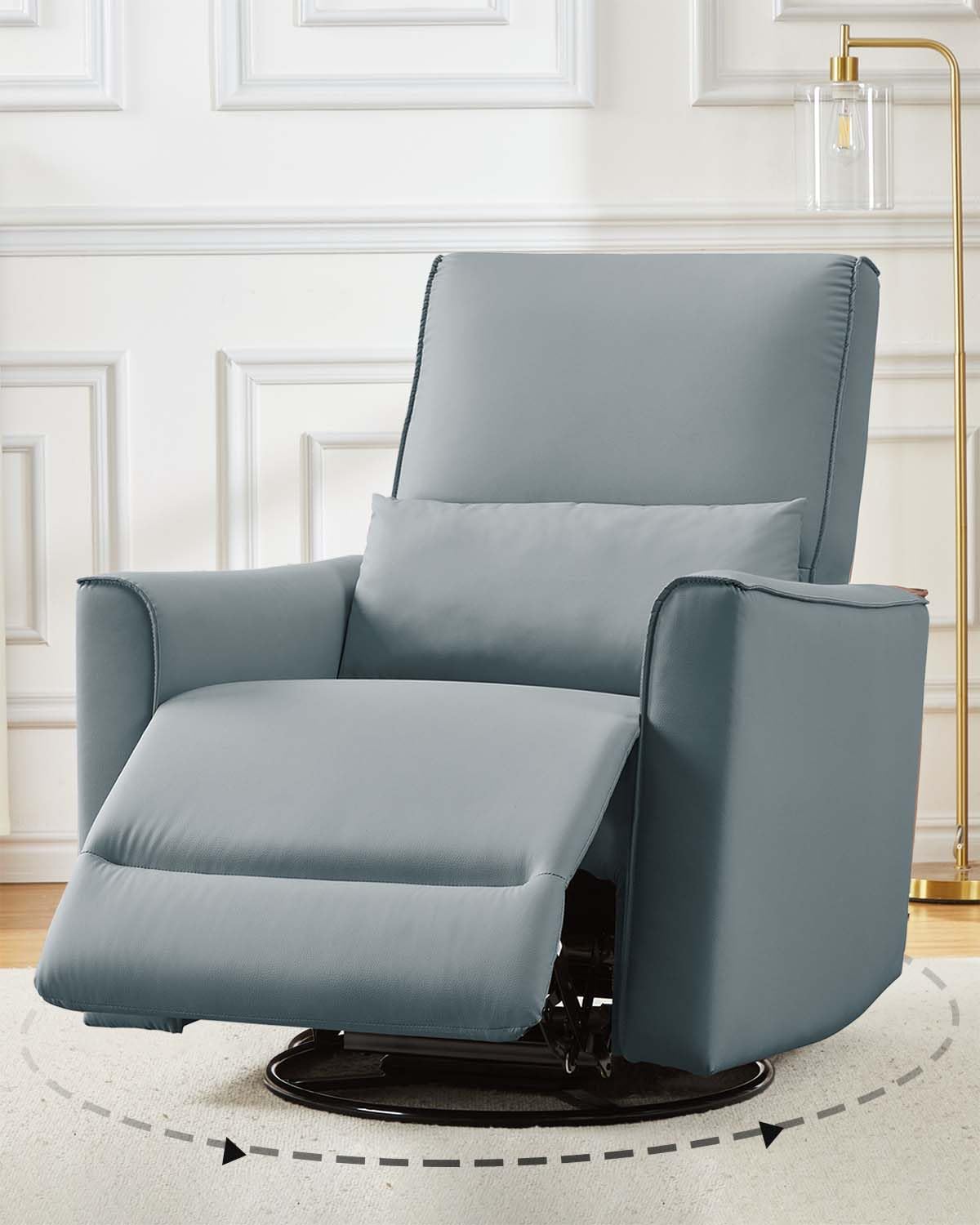 Recliner Chair, 360 Swivel Recliner Glider Rocking Nursery Chair with Ergonomic Design & Lumbar Support, PU Leather Manual Recli