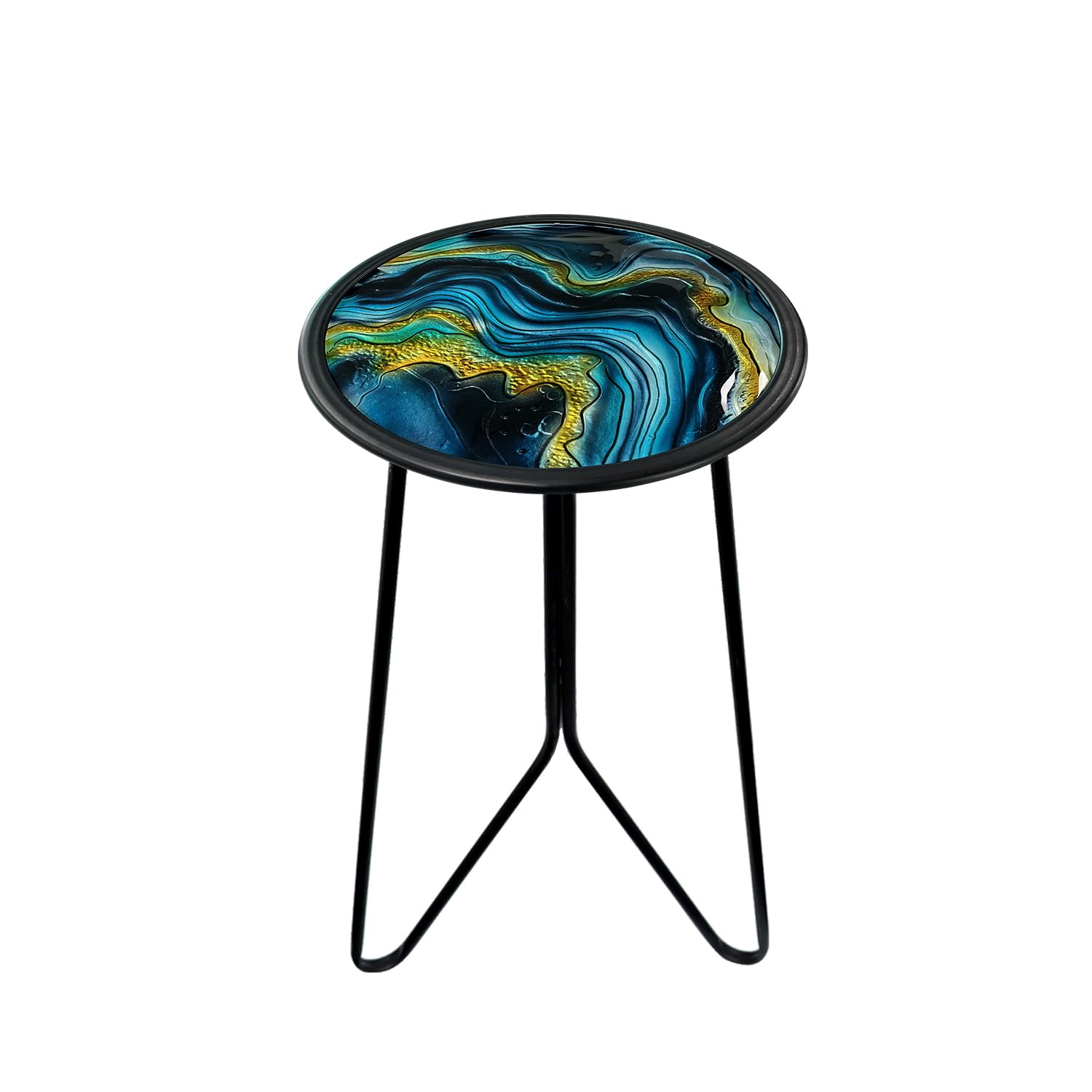 LIFFY Patio Side Tables,12 Indoor Outdoor Metal Side Table with Glass Tabletop,Round Decorative Plant Stand & Accent Table for G
